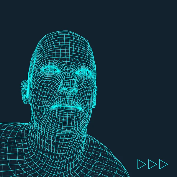 A személy egy 3D-s háló vezetője. Geometriai arc Design. Sokszögű borító bőrt. Vektoros illusztráció. — Stock Vector
