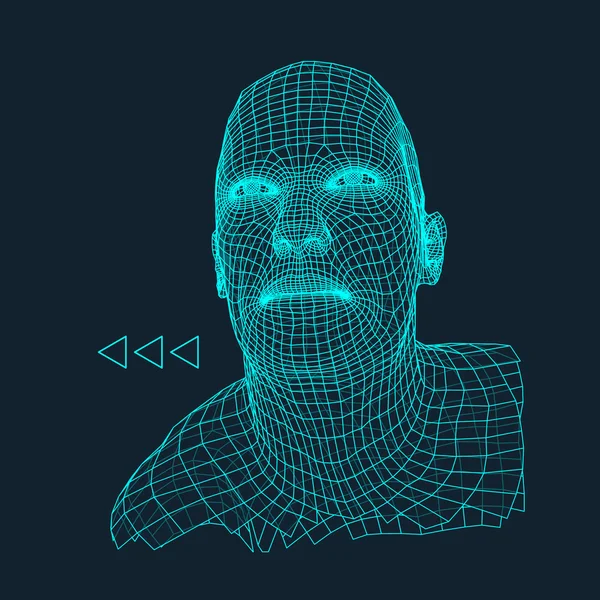 Head of the Person from a 3d Grid. Geometric Face Design. Polygonal Covering Skin. Vector Illustration. — Stock Vector