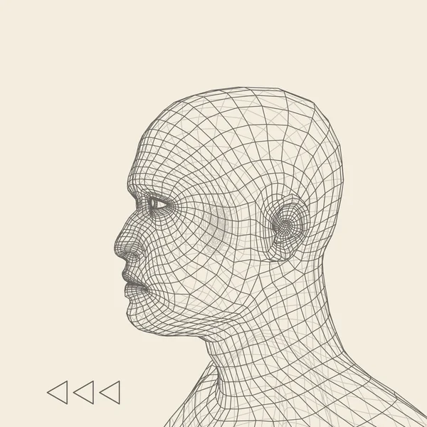 Kopf der Person aus einem 3D-Raster. geometrische Gesichtsgestaltung. polygonal bedeckende Haut. Vektorillustration. — Stockvektor