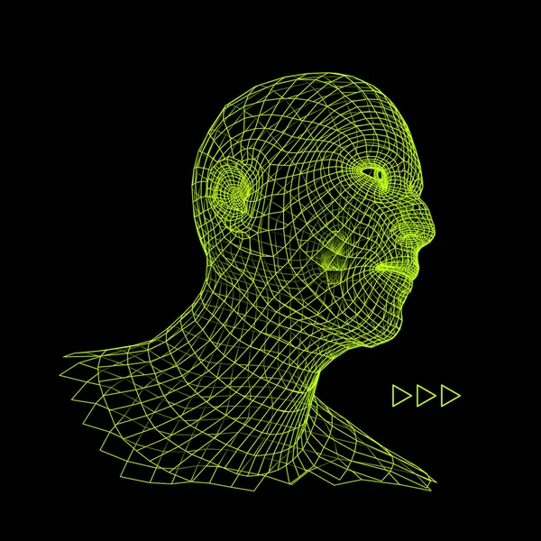 Vedoucí osoby z 3d mřížky. Geometrická Face Design. Polygonální krycí kůže. Vektorové ilustrace. — Stockový vektor