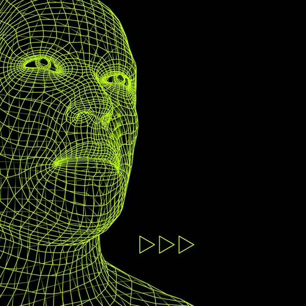 Testa della persona da una griglia 3d. Design geometrico del viso. Pelle di rivestimento poligonale. Illustrazione vettoriale . — Vettoriale Stock