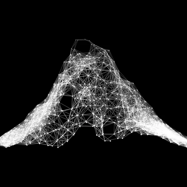 기하학적 산 풍경입니다. 산악 한 지형 네트워크 배경입니다. 연결 구조입니다. 와이어 프레임 다각형 벡터 일러스트입니다. 3d 기술 스타일입니다. 거미 집 또는 거미 웹. — 스톡 벡터