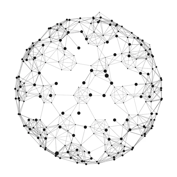 Сфера з підключеними лініями та крапками. Глобальні цифрові з'єднання. Глобальна мережа. Ілюстрація сфери дротяних рам. Абстрактний 3D дизайн сітки. Стиль 3D-технології. Мережі . — стоковий вектор
