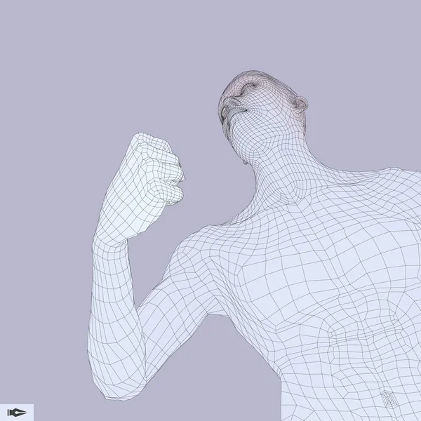 人間の3Dモデル ポリゴンデザイン幾何学的なデザイン。ビジネス、科学技術ベクトルイラストレーション。3d ポリゴンカバースキン. — ストックベクタ