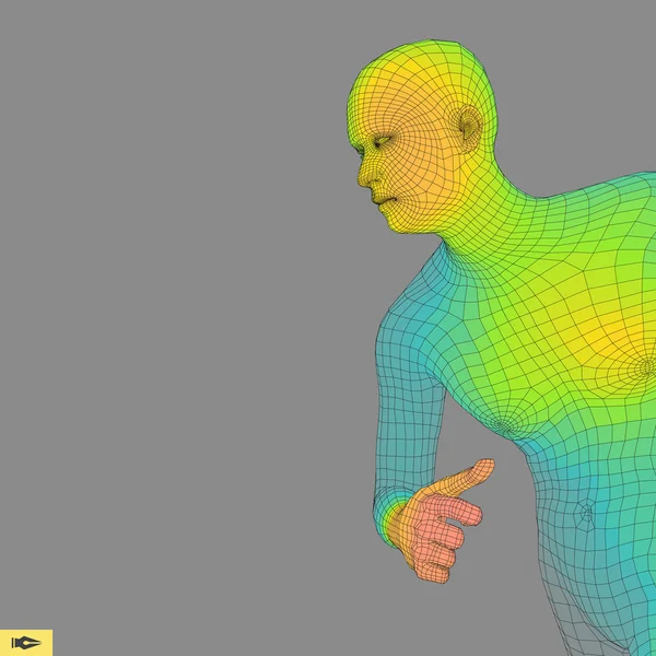 Hombre Corriendo. Diseño poligonal. Modelo 3D del Hombre. Modelo de alambre de cuerpo humano . — Archivo Imágenes Vectoriales