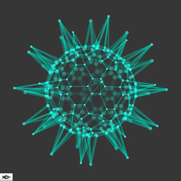 Esfera con líneas y puntos conectados. Glowing Grid. Estructura de conexión. Ilustración de vectores Wireframe . — Archivo Imágenes Vectoriales