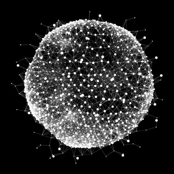 球体有连接线条和点。全球数字连接。全球网格。线框球体的插图。抽象的 3d 网格设计。3d 的技术风格。网络. — 图库矢量图片