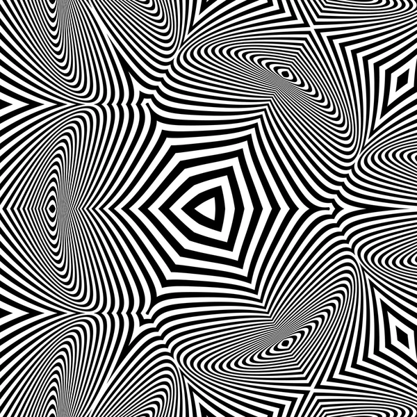 Fondo rayado abstracto blanco y negro. Arte óptico. 3d vector ilustración — Vector de stock