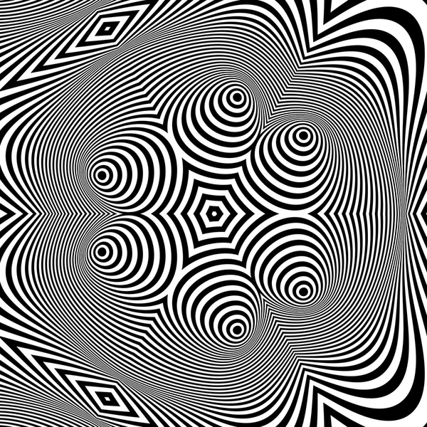Fondo rayado abstracto blanco y negro. Arte óptico. 3d vector ilustración — Vector de stock