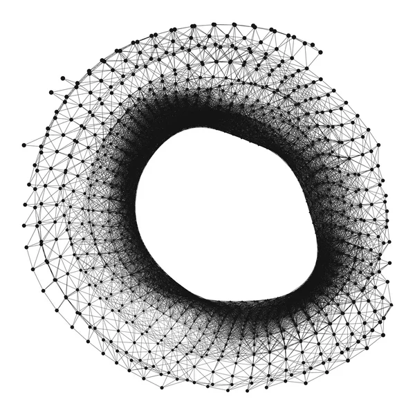 Objeto Wireframe con líneas y puntos. Estructura de conexión 3D abstracta. Forma geométrica para el diseño. Elemento geométrico de celosía, emblema e icono. Rejilla molecular. Estilo de tecnología . — Vector de stock