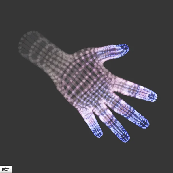 Menschlicher Arm. Modell menschlicher Hand. Handscannen. 3D bedeckende Haut — Stockvektor