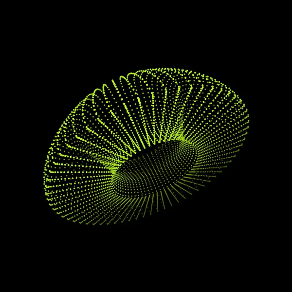 Wireframe Obiect cu puncte. Forma geometrică 3D abstractă pentru design. Grid strălucitor. Stil tehnologic cu particule — Vector de stoc