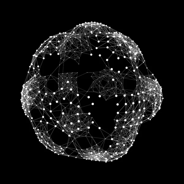Esfera con líneas y puntos conectados. Conexiones digitales globales. Globe Grid. Ilustración de Esfera Wireframe. Diseño abstracto de rejilla 3D. Estilo de tecnología 3D. Redes . — Vector de stock