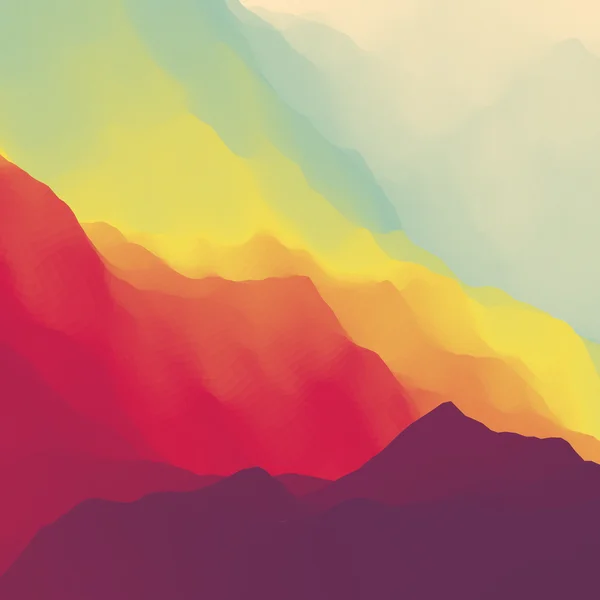 Paisaje de montaña. Terreno montañoso. Diseño de montaña. Vector siluetas de montañas fondos. Puesta de sol. Puede ser utilizado para la bandera, volante, cubierta del libro, cartel, banderas de la tela . — Vector de stock