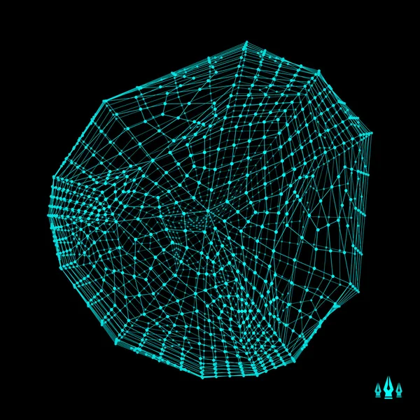 Objeto Wireframe con líneas y puntos. Estructura de conexión 3D abstracta. Estilo de tecnología . — Archivo Imágenes Vectoriales