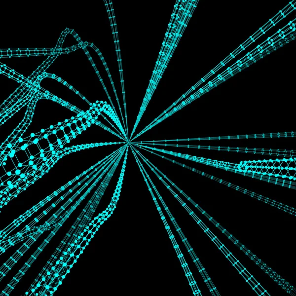 연결 구조입니다. 와이어 프레임 벡터 일러스트입니다. 추상적인 배경입니다. 미래 기술 스타일입니다. 3d 원근 격자선. — 스톡 벡터