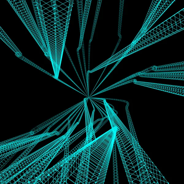 Estructura de conexión. Ilustración de vectores Wireframe. Fondo abstracto. Estilo de tecnología futurista. Rejilla de Perspectiva 3D . — Archivo Imágenes Vectoriales
