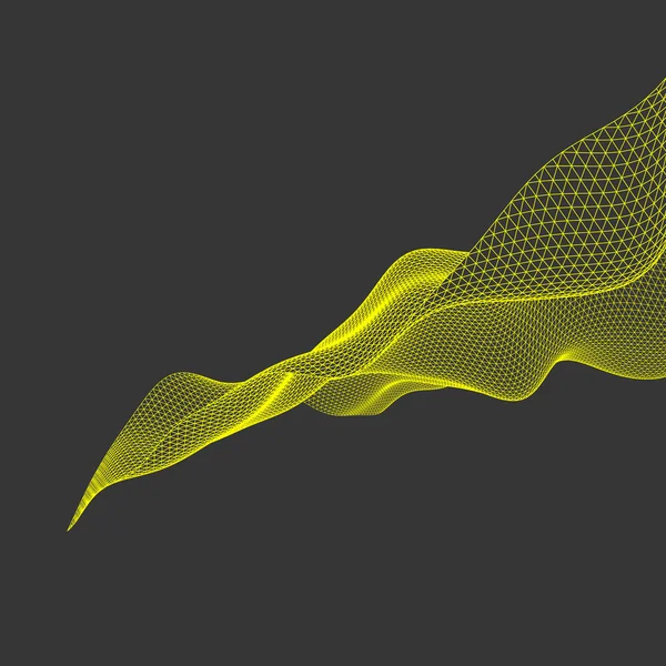 波状のグリッドの背景。抽象的なベクトル イラスト。接続構造体。未来的な技術スタイル。3 d の遠近グリッド. — ストックベクタ