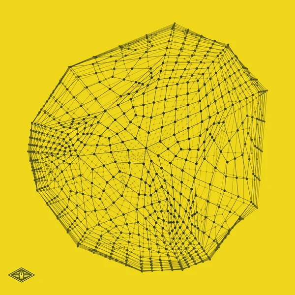 Objeto Wireframe con líneas y puntos. Estructura de conexión 3D abstracta. Estilo de tecnología . — Vector de stock