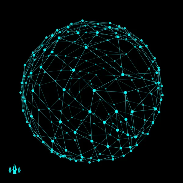 Esfera con líneas y puntos conectados. Conexiones digitales globales. Globe Grid. Ilustración de Wireframe. Estilo de tecnología 3D. Redes . — Vector de stock
