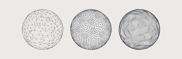 Esfera Com Linhas Pontos Conectados Ilustração Wireframe Design Grade Abstrato —  Vetores de Stock