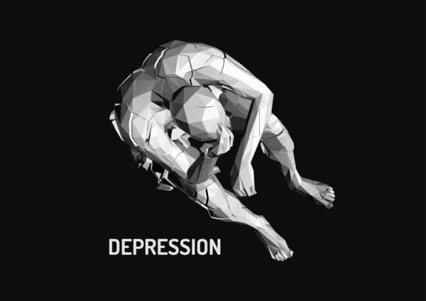 Frustrerad Man Depression Sitter Golvet Tittar Ner Och Tänker Begreppet — Stock vektor