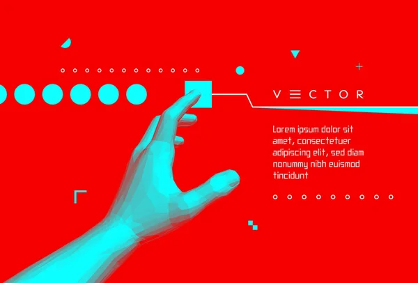 Mano Preme Dito Indice Sul Pulsante Interfaccia Virtuale Tecnologie Del — Vettoriale Stock