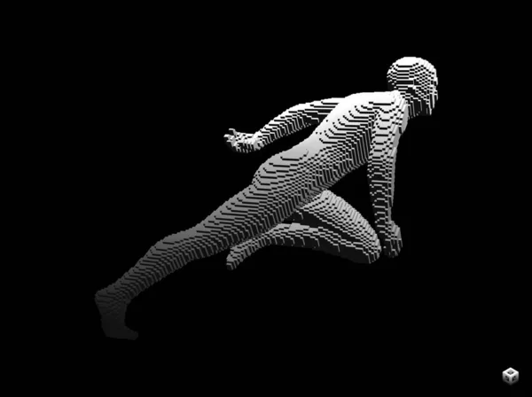 キューブから人間を作ってる マラソンランナー 人体モデル スポーツ用のデザイン ヴォクセル美術 3Dベクトル図 — ストックベクタ