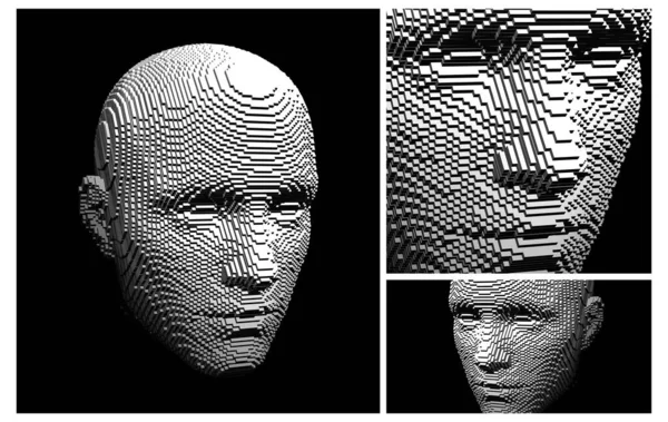 Abstracte Digitale Menselijke Hoofd Construeren Van Kubussen Minimalistisch Design Voor — Stockvector