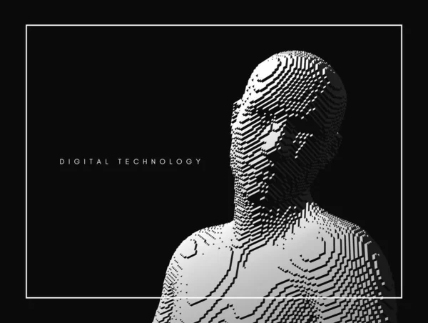 概要キューブから構築されたデジタル人間の頭 ビジネスプレゼンテーション チラシやポスターのための最小限のデザイン テクノロジーとロボット工学の概念 ヴォクセル美術 3Dベクトル図 — ストックベクタ
