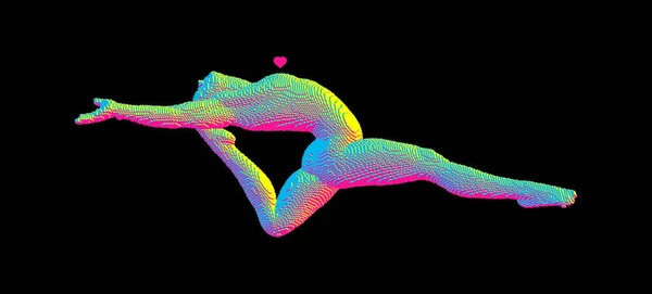 愛の概念 体操の要素を実行する体操 ジャンプや空気中のジャンプを行う ヴォクセル美術 アイコンの健康とフィットネスコミュニティのための3Dベクトルイラスト — ストックベクタ