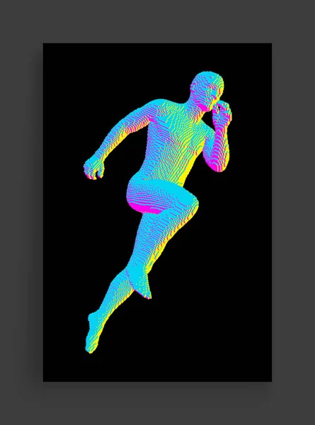 キューブから人間を作ってる マラソンランナー 人体モデル スポーツ用のデザイン ヴォクセル美術 3Dベクトル図 — ストックベクタ