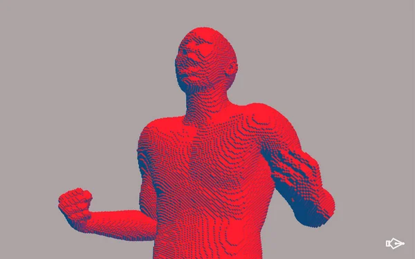 男人喊着 握着拳头 情绪低落的家伙大喊大叫 人生观或成就感 你能行的 Voxel艺术 3D矢量插图 — 图库矢量图片