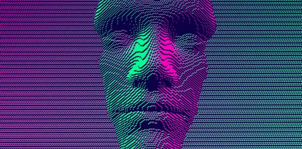 Illustration Visage Homme Créé Partir Petits Cubes Masquage Social Anonyme — Image vectorielle