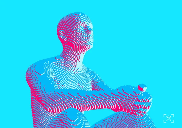 Omul Gândeşte Tehnologia Digitală Voxel Art Ilustrație Vectorială Pentru Prezentare — Vector de stoc