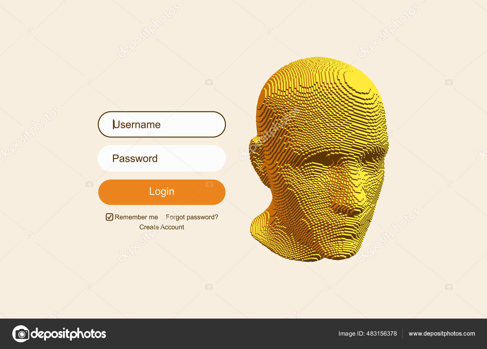 Abstract Digital Human Head Constructing Cubes Login User Interface