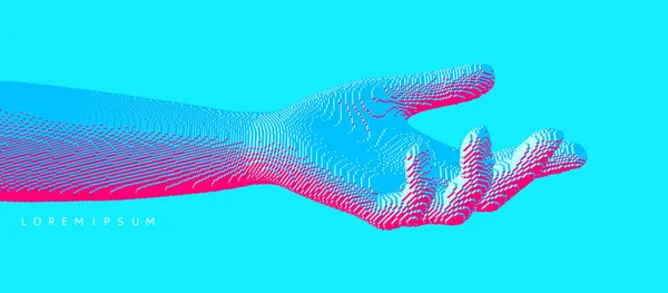 Hand Open Klaar Helpen Menselijke Arm Geeft Verbindingsstructuur Voxel Kunst — Stockvector