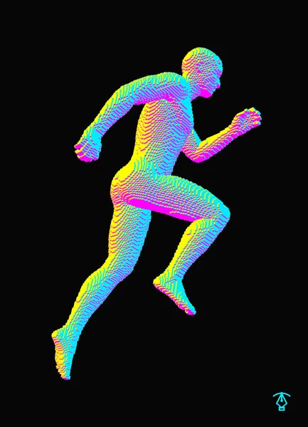 Hombre Corriendo Construyendo Partir Cubos Corredor Maratón Modelo Cuerpo Humano — Vector de stock