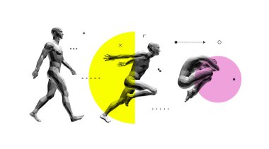 Models of polygonal people in different poses. Walking man. Men is jumping with his hands behind his back. Man lying curl up on a floor. Vector for brochure, flyer, presentation, logo or banner. vector Models of polygonal people in different poses. Walking man. Men is jumping with his hands behind his back. Man lying curl up on a floor. Vector for brochure, flyer, presentation, logo or banner. vector
