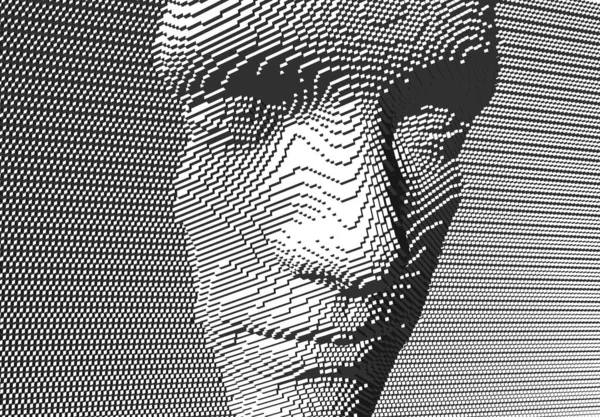 Küçük Küplerden Yaratılmış Bir Adamın Yüzünün Tasviri Simsiz Sosyal Maskeleme — Stok Vektör