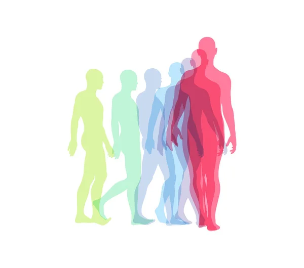 Transparante Overlappende Kleuren Silhouetten Lopende Man Animatie Frames Vector Illustratie — Stockvector