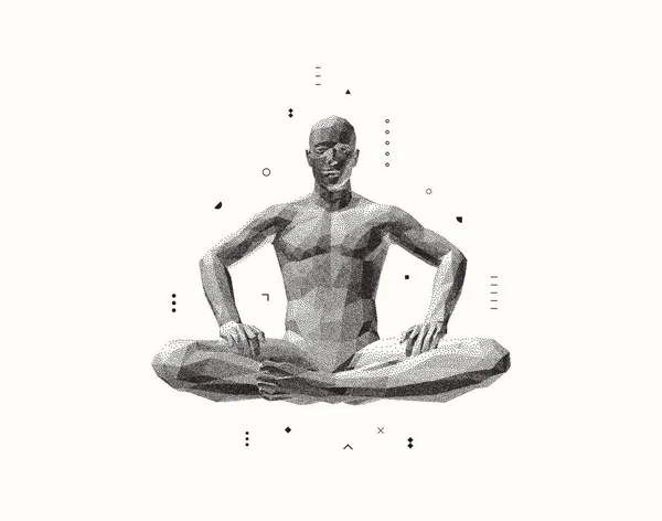 松驰的男人坐着摆姿势 时间瑜伽 冥想或放松 健康的概念 健康的生活方式人类的3D模型 矢量说明 — 图库矢量图片