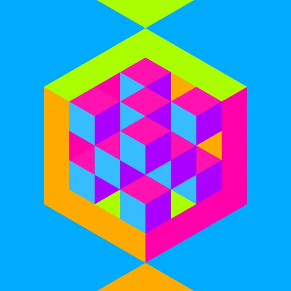 Zeshoek vorm met kubussen ingeschreven. — Stockvector