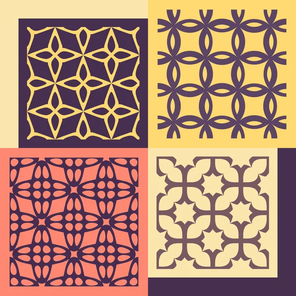 Ensemble de quatre motifs sans couture. Ornements géométriques vintage . — Image vectorielle