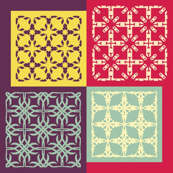 Conjunto de cuatro patrones sin costura. Adornos geométricos vintage . — Vector de stock