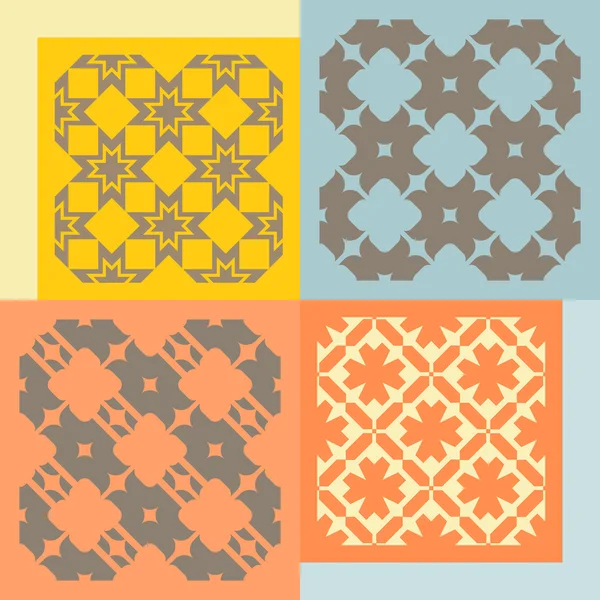 Set of four seamless patterns. Vintage geometric ornaments. — Stock Vector