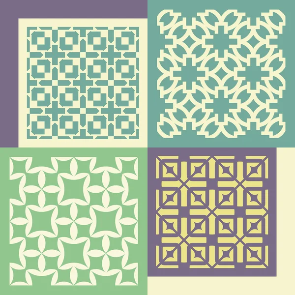 Set of four seamless patterns. Vintage geometric ornaments. — Stock Vector