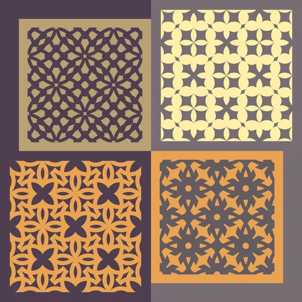Conjunto de cuatro patrones sin costura. Adornos geométricos vintage . — Vector de stock