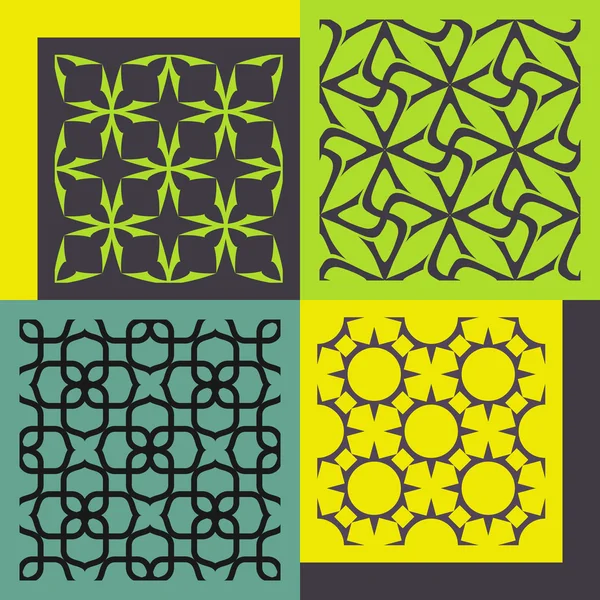 Set of four seamless patterns. Vintage geometric ornaments. — Stock Vector