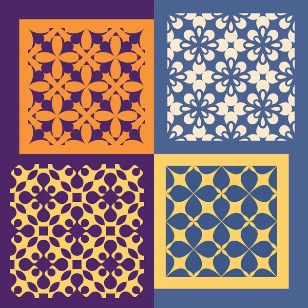 Set of four seamless patterns. Vintage geometric ornaments. — Stock Vector